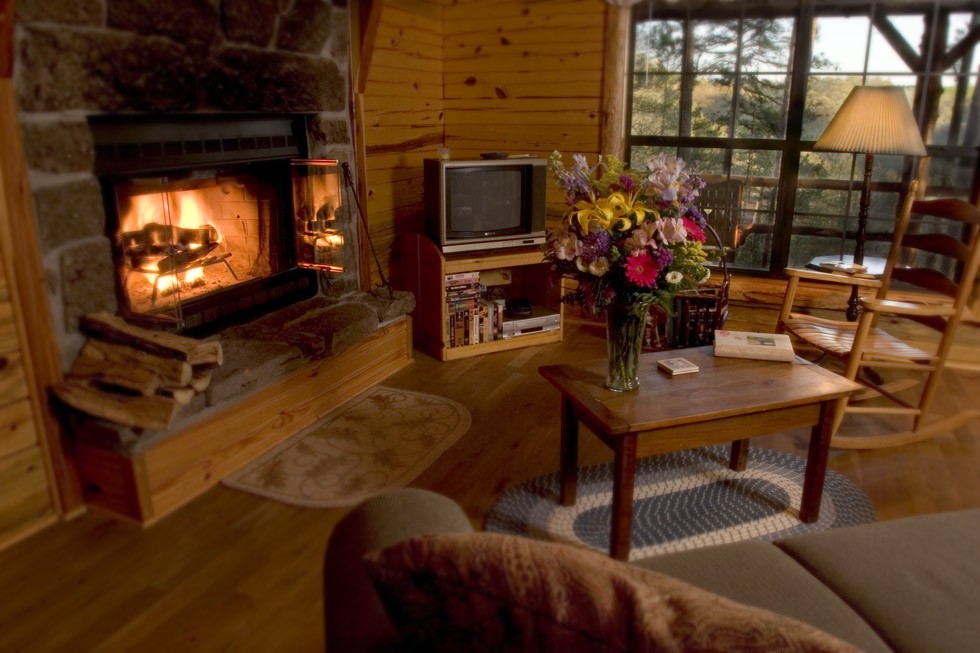 living room and fireplace